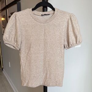 Zara Light Brown Puff Sleeve Tee